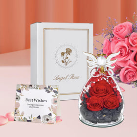 HXYALWAOHK LED-illuminated rose in glass dome creates warm dinner ambiance