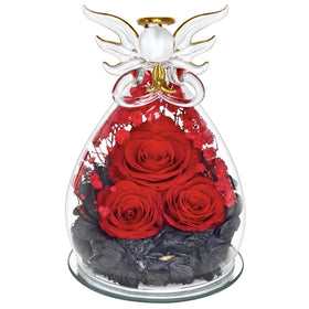 HXYALWAOHK preserved rose in glass angel figurine with LED lights adds romantic ambiance