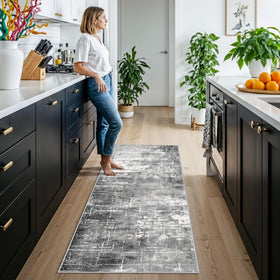 HY HAO YUN LAI 2x6 abstract kitchen runner in black and grey, modern style for any room.