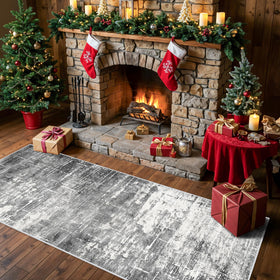 HY HAO YUN LAI 2x6 abstract rug with vivid black-gray hues.