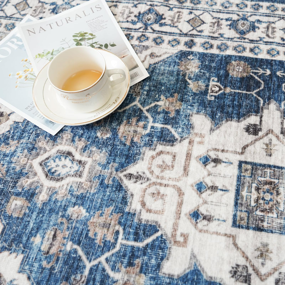 HY HAO YUN LAI blue rug with non-slip backing stays in place.