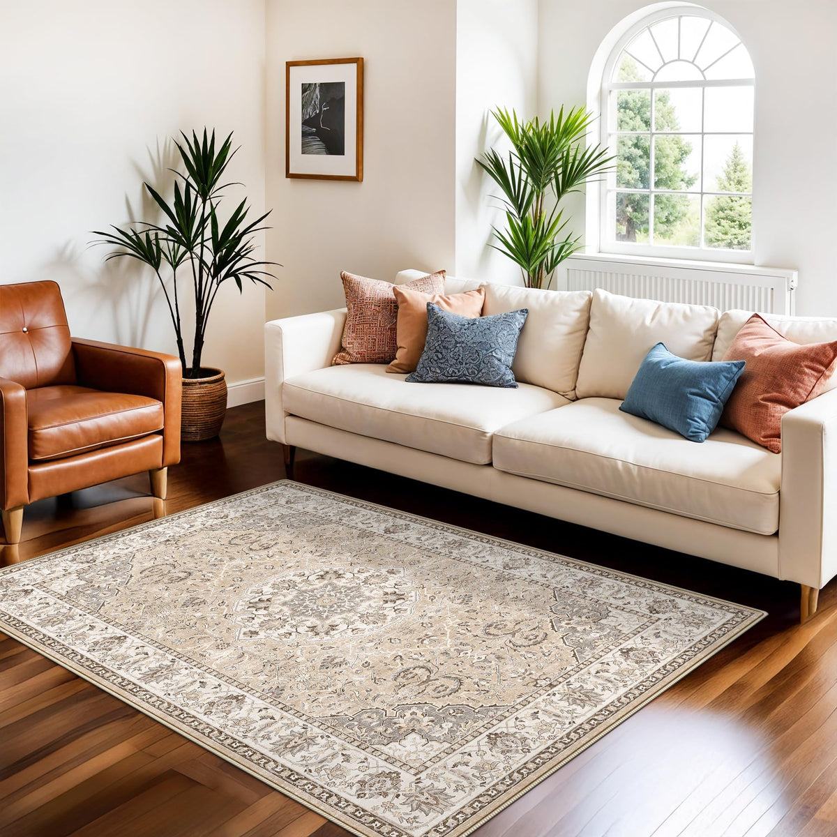 HY HAO YUN LAI 3x5 beige living room rug shows cozy texture and versatile style.