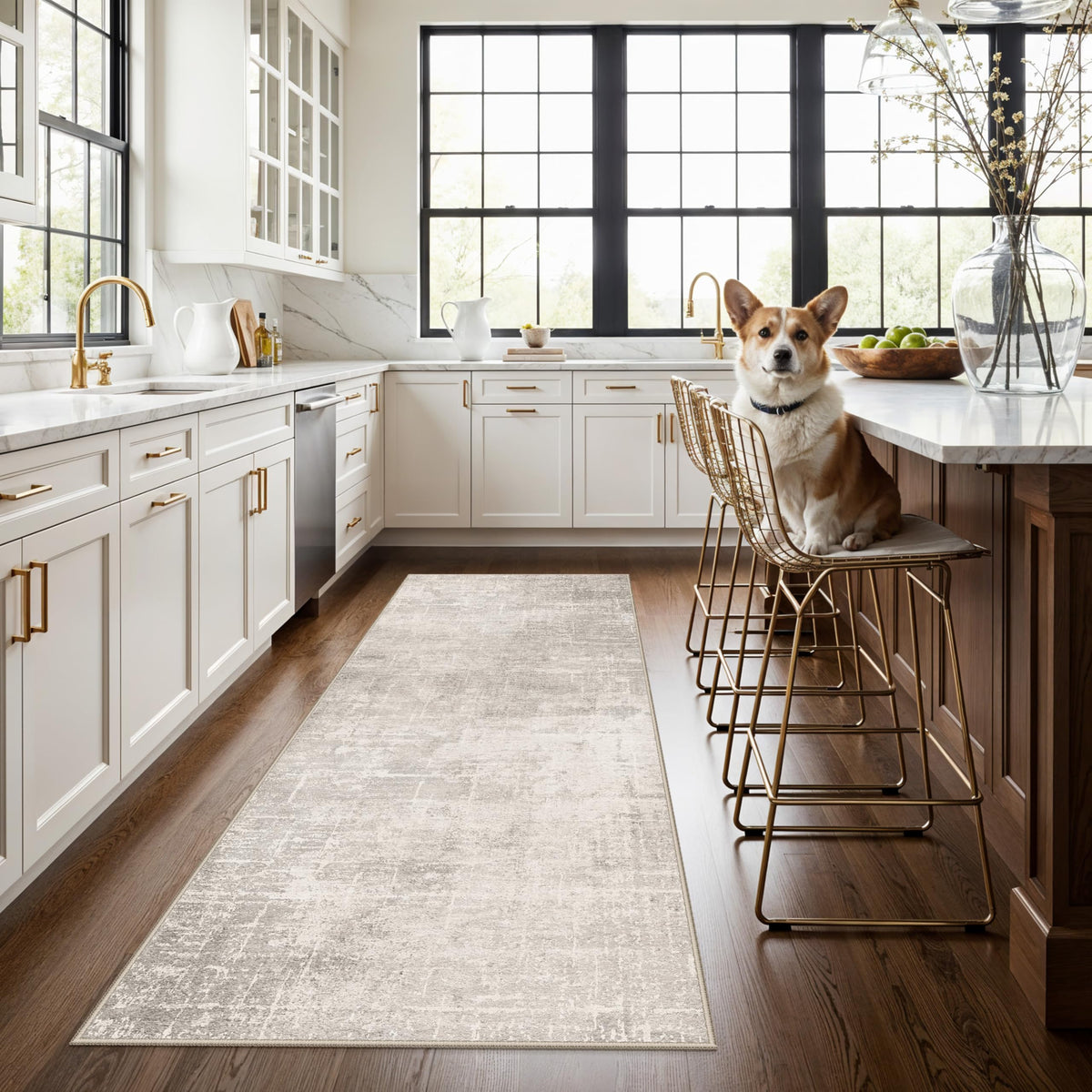 HY HAO YUN LAI 3x7 beige abstract rug shown in entryway for everyday style