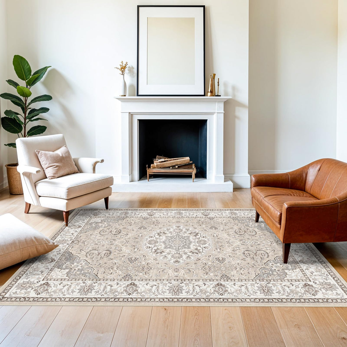HY HAO YUN LAI 5x7 beige living room rug with warm tones underfoot