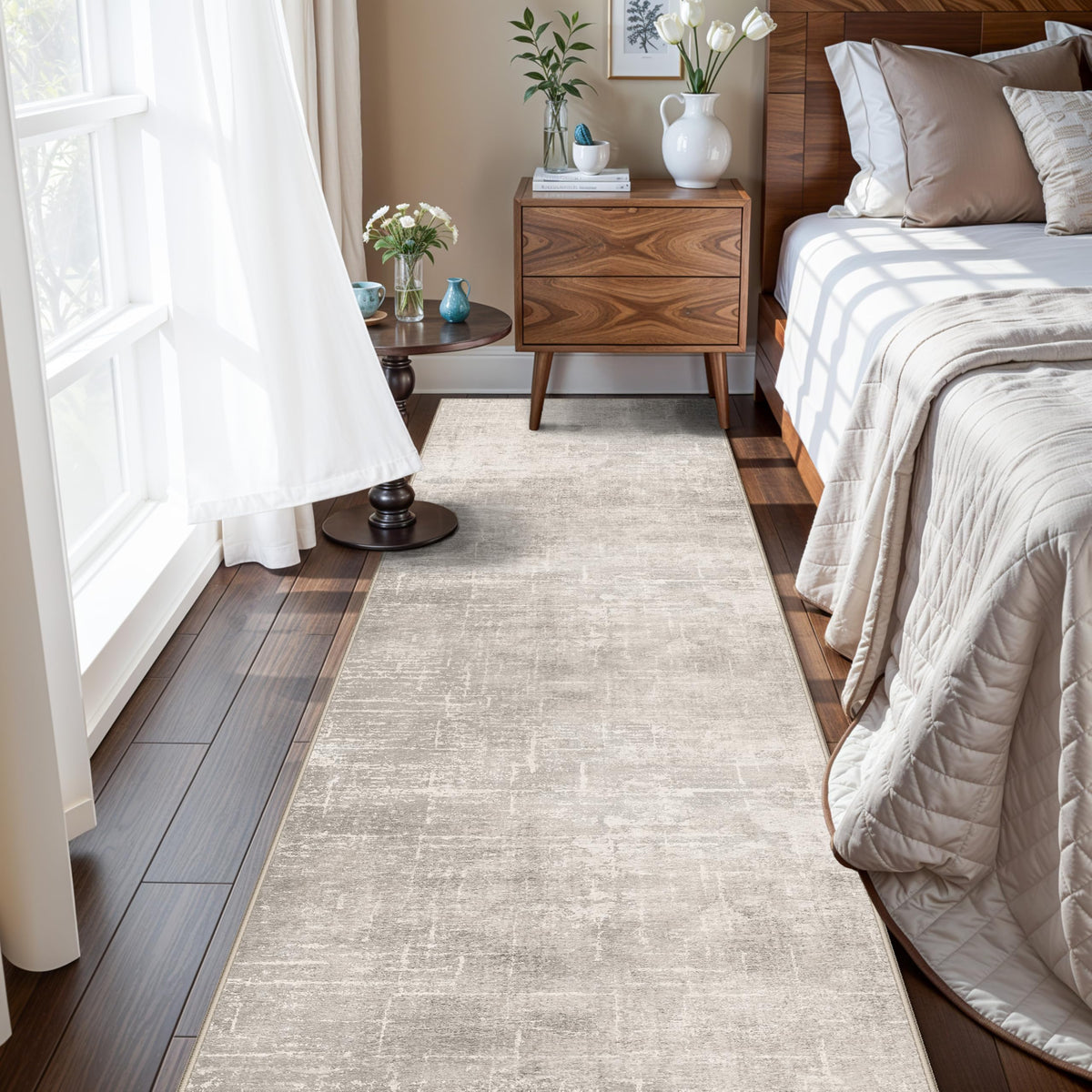 HY HAO YUN LAI abstract 2x10 hallway rug in beige, non-slip and easy to clean.