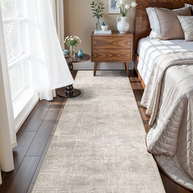 HY HAO YUN LAI abstract 2x10 hallway rug in beige, non-slip and easy to clean.
