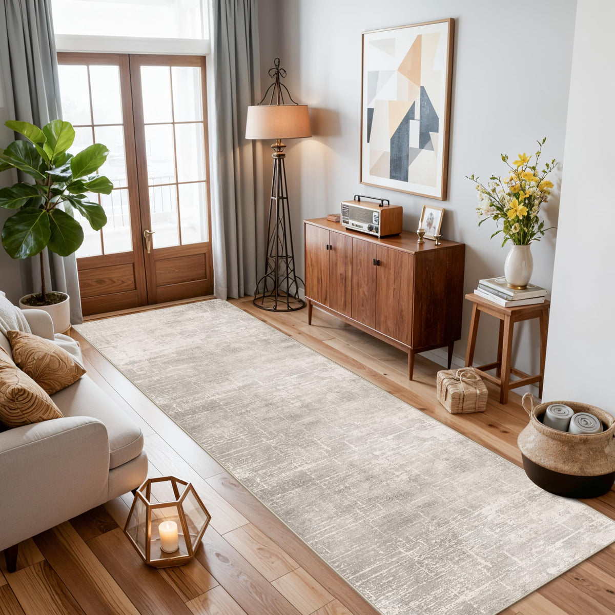 HY HAO YUN LAI washable kitchen rug, beige-cream, machine-friendly for spill cleanup.