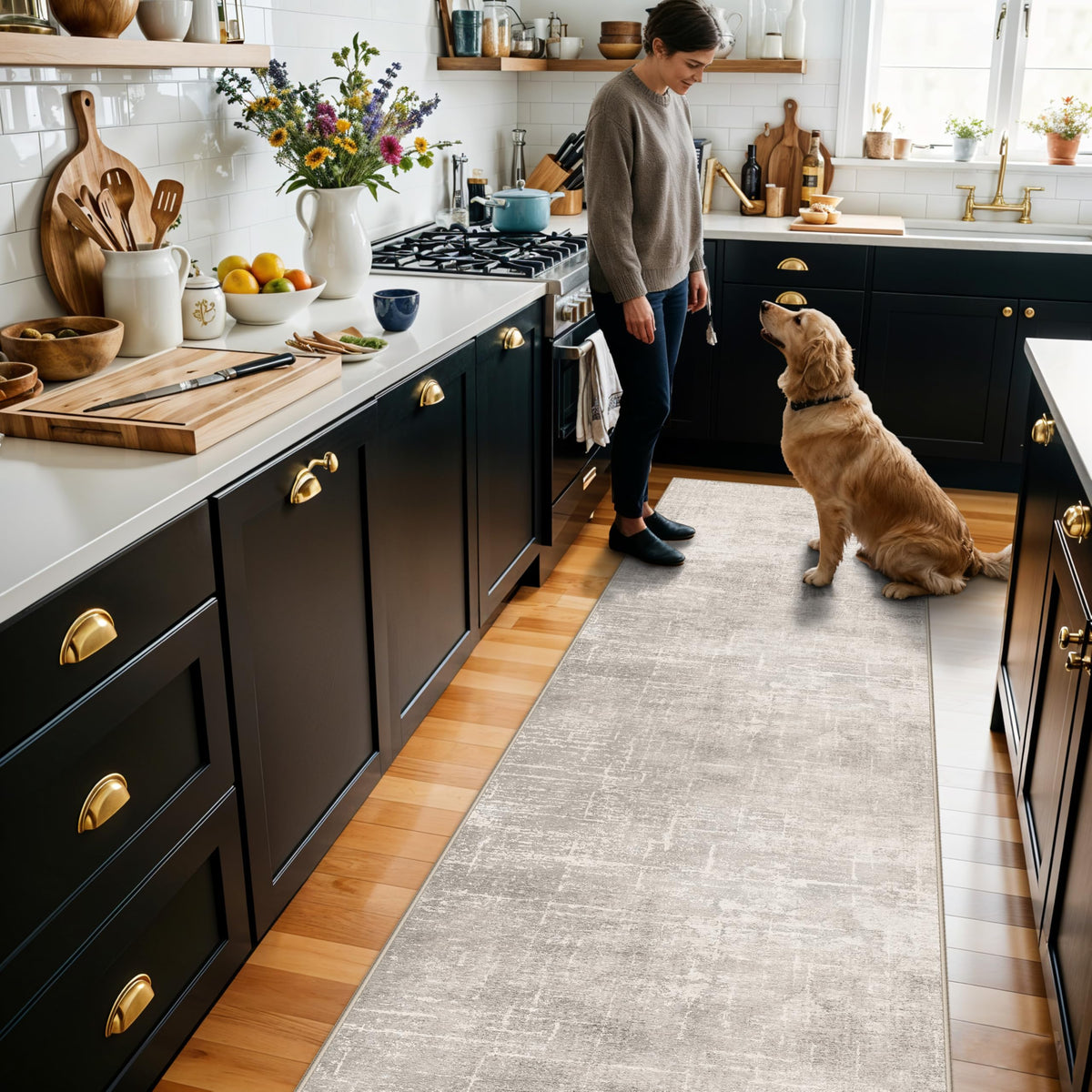 HY HAO YUN LAI 2x10 kitchen runner, soft beige, great for entryways and high-traffic areas.