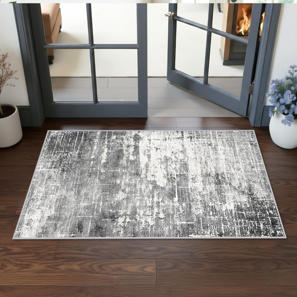 HY HAO YUN LAI Abstract 2x4 entryway rug, washable for quick spill cleanups.