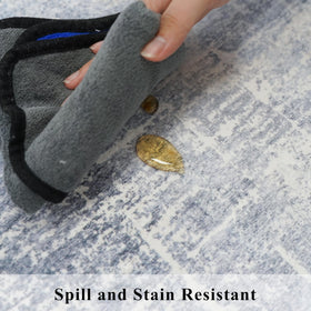HY HAO YUN LAI blue and ivory kitchen rug complements modern décor and hides wear.