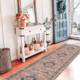 HY Hao Yun Lai entryway rug orange pattern brightens spaces with subtle farmhouse charm.