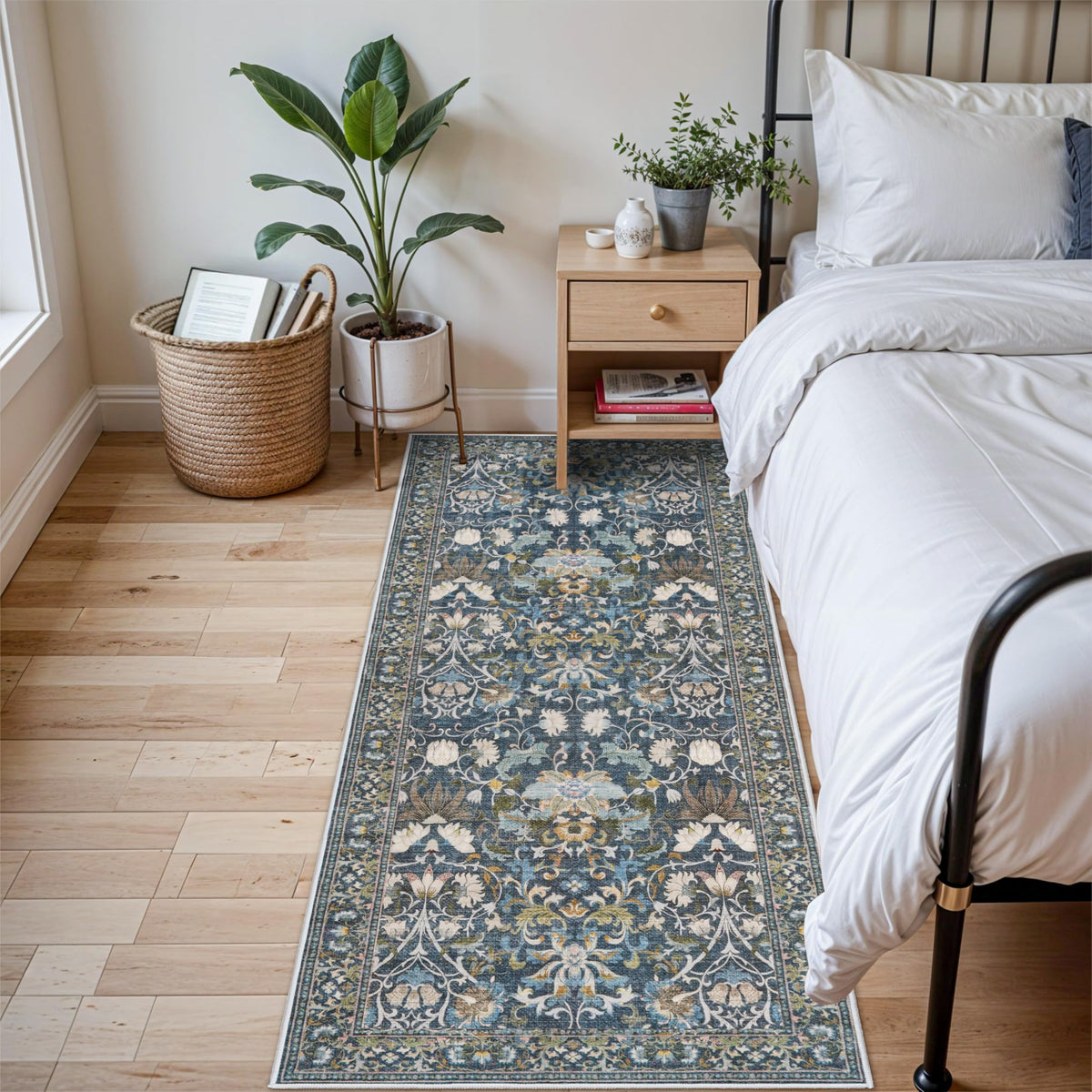 HY HAO YUN LAI floral blue 3x6 rug with non-slip backing for safe entryways
