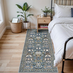 HY HAO YUN LAI floral blue 3x6 rug with non-slip backing for safe entryways