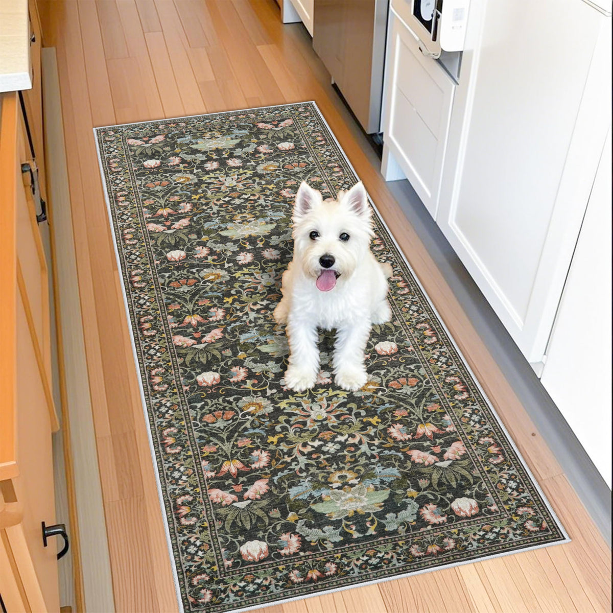 HY HAO YUN LAI hallway 2x5 rug green with oriental floral, ideal for high-traffic entryways