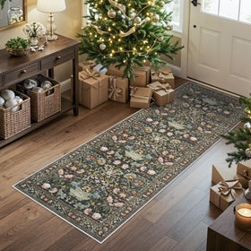 Close-up of HY HAO YUN LAI rug texture in green shows soft pile