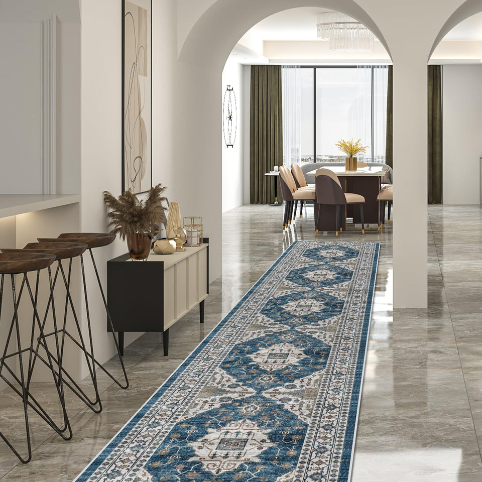 HY HAO YUN LAI hallway rug blue with vibrant color enhances entryways