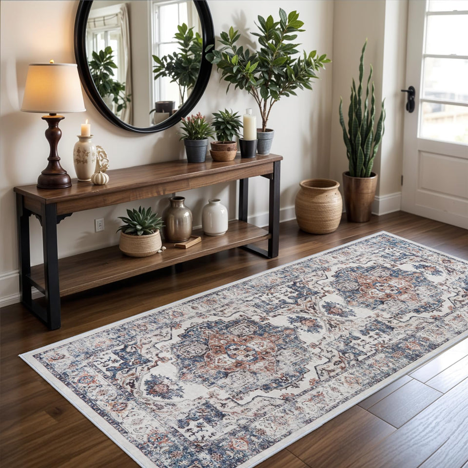 HY HAO YUN LAI hallway runner in brick adds a vivid, stylish entryway accent.
