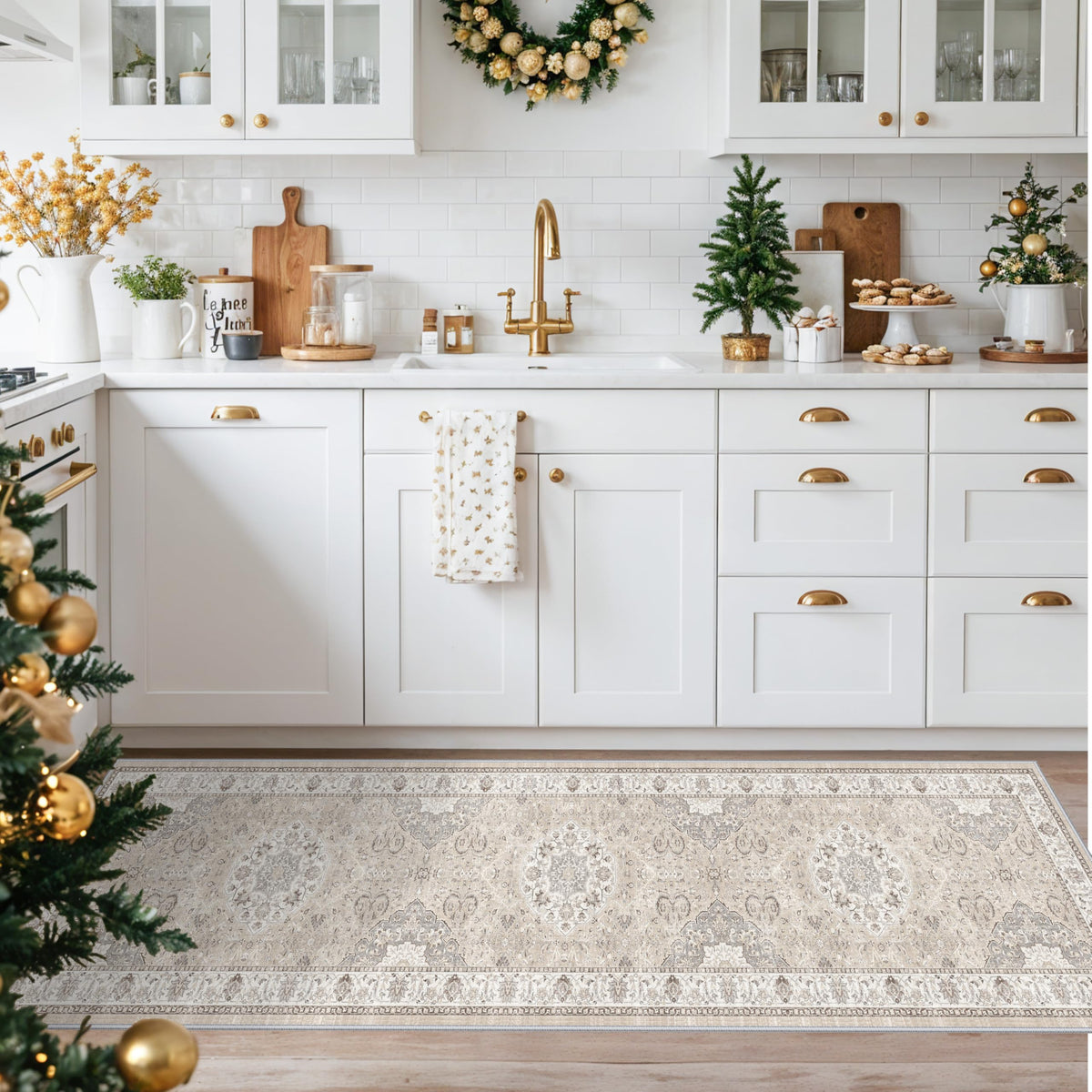 HY HAO YUN LAI hallway runner beige subtle pattern enhances decor.