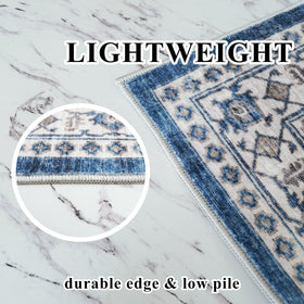 HY Hao Yun Lai hallway runner blue ideal for entryways, bathrooms, kitchens and living spaces.