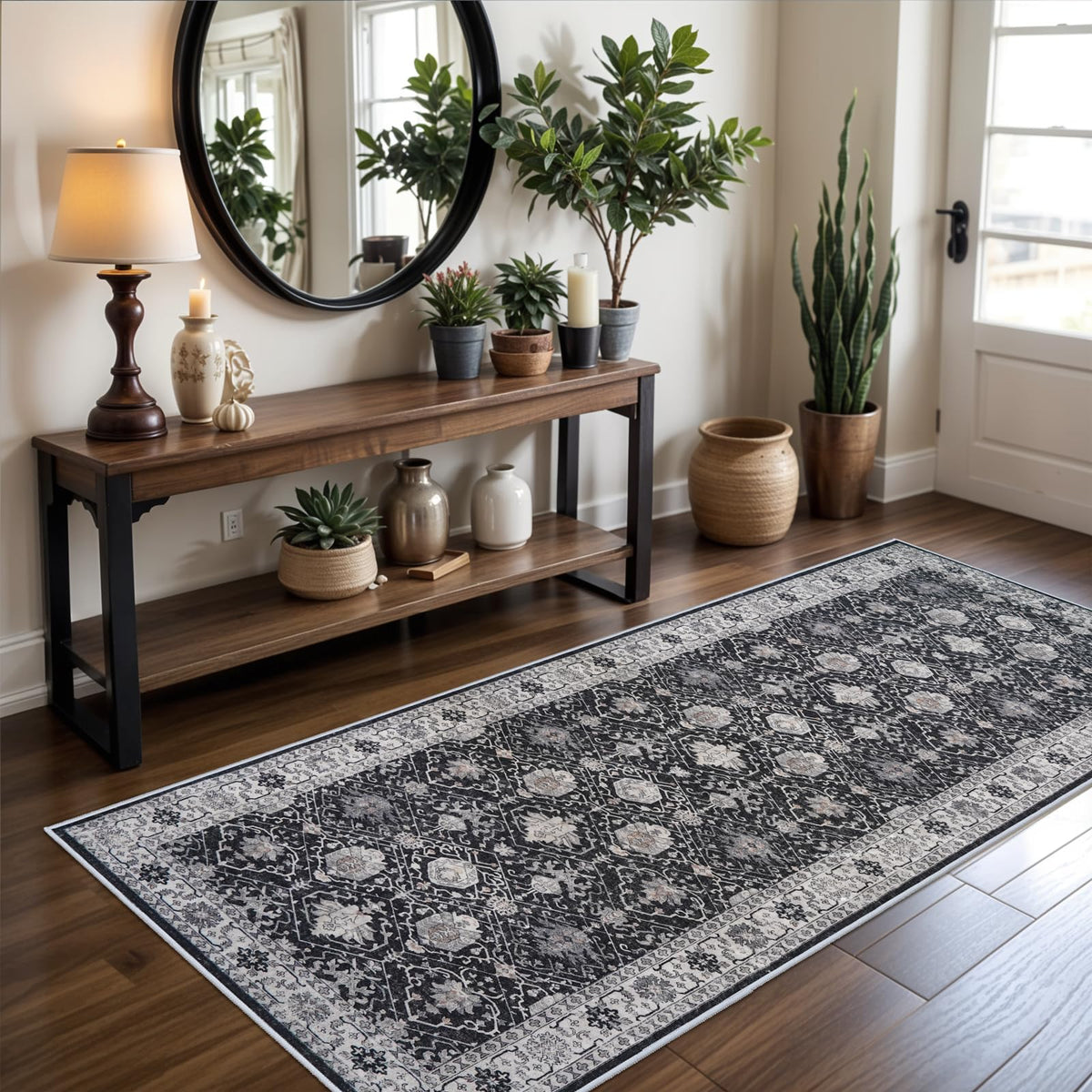 HY HAO YUN LAI hallway runner rug in black adds stylish value to entryways.