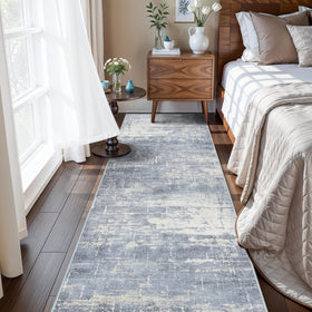 HY HAO YUN LAI machine-washable blue-ivory rug for easy cleanup after spills.