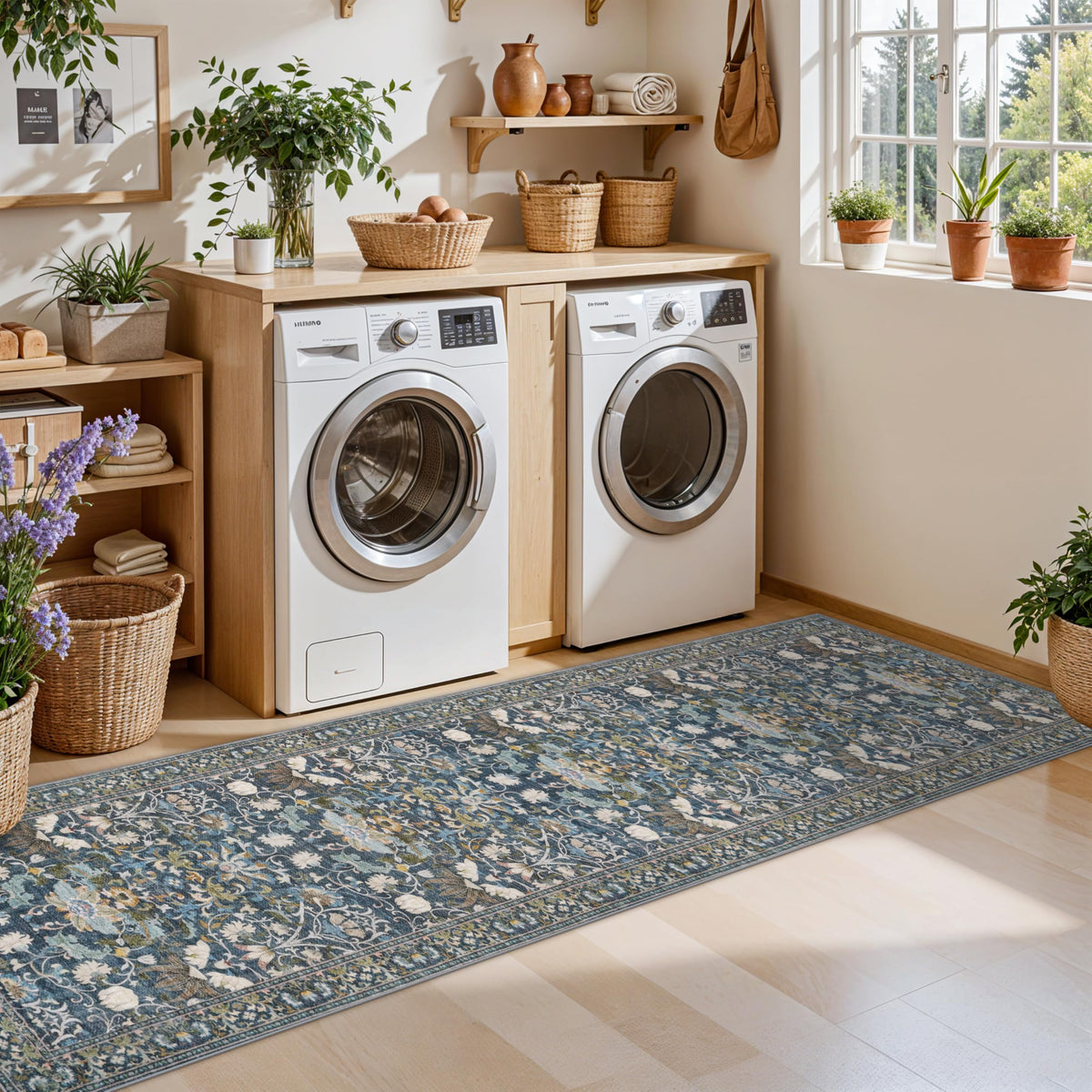 HY HAO YUN LAI machine-washable rug makes spills easy to clean.
