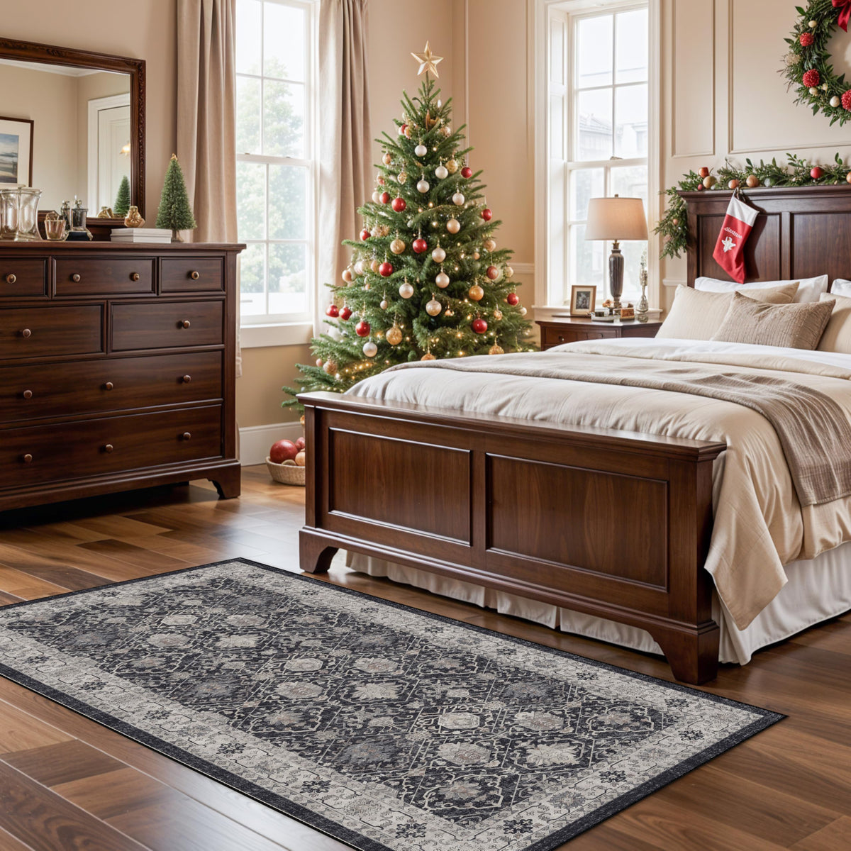 HY HAO YUN LAI rug with non-slip backing helps prevent slips in high-traffic areas.