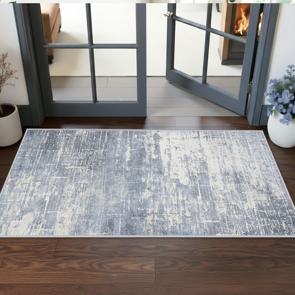 HY HAO YUN LAI washable 2x5 blue hallway runner with slip-resistant base, ideal for busy entrances