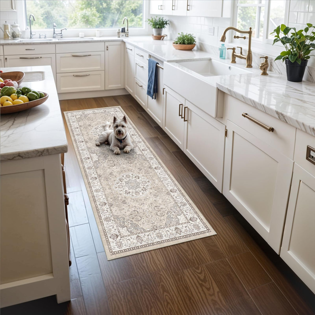 HY HAO YUN LAI washable 2x5 hallway runner rug in beige for easy cleaning and style.