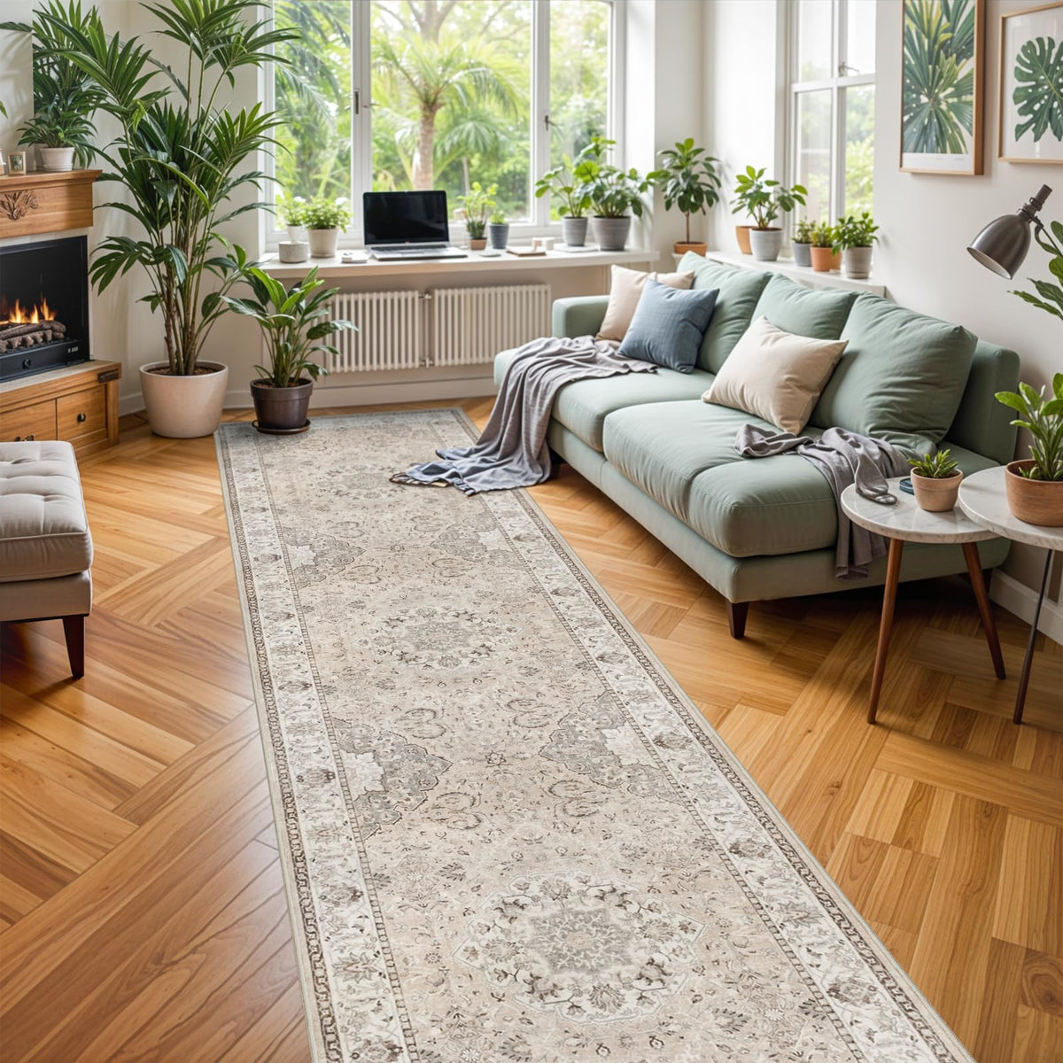 HY HAO YUN LAI Beige hallway runner complements modern and traditional decor.