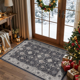 HY HAO YUN LAI entryway rug in black showing stain resistance for busy homes.