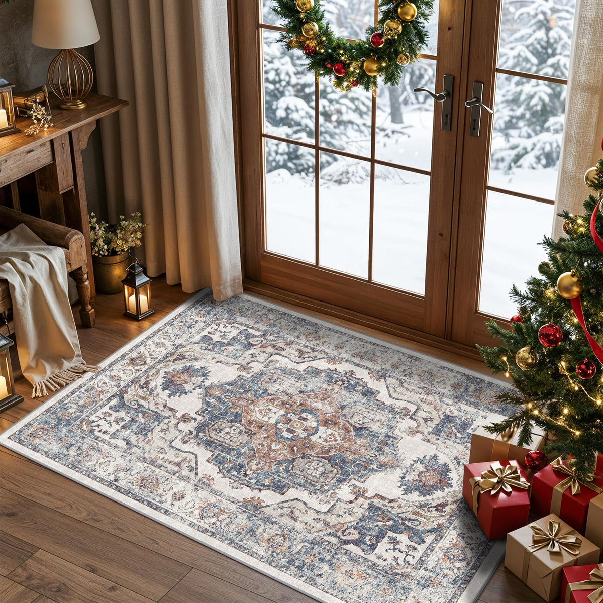 HY HAO YUN LAI brick-color entryway rug in warm tones for easy cleaning and cozy entry appeal.
