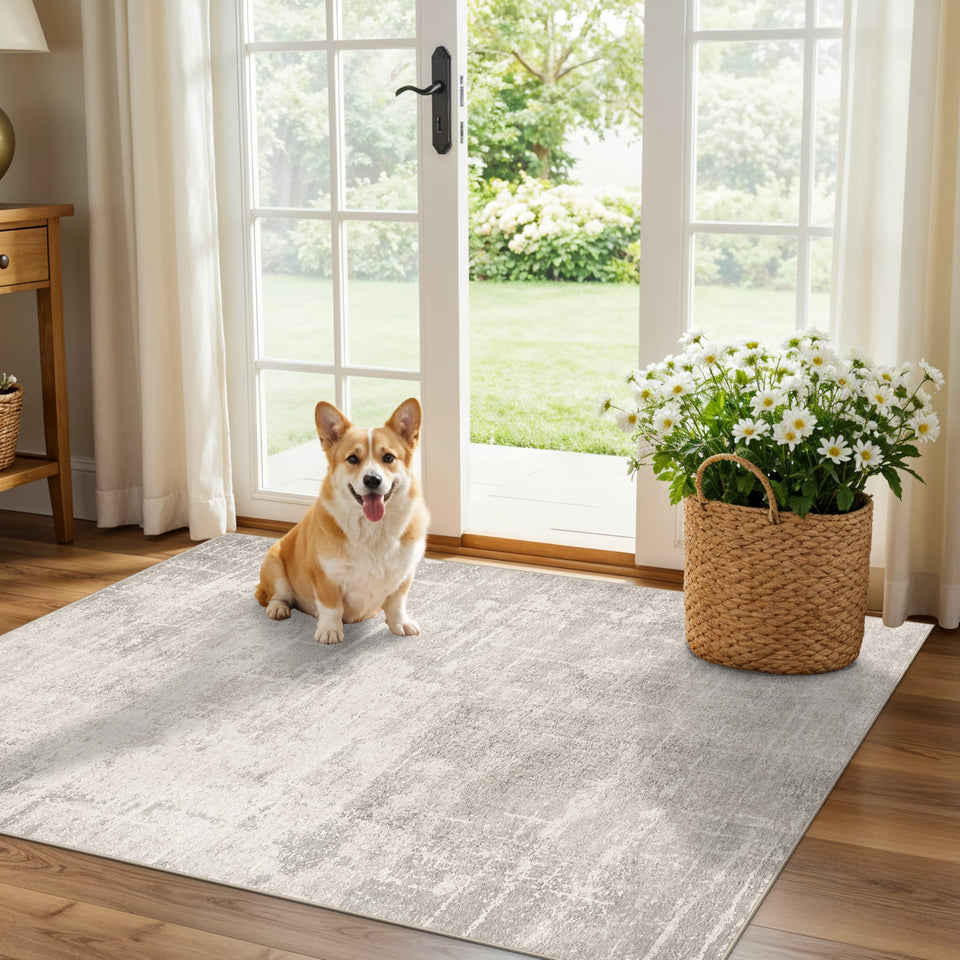 HY HAO YUN LAI washable 3x4 kitchen rug with abstract beige pattern for quick-stain cleanup.