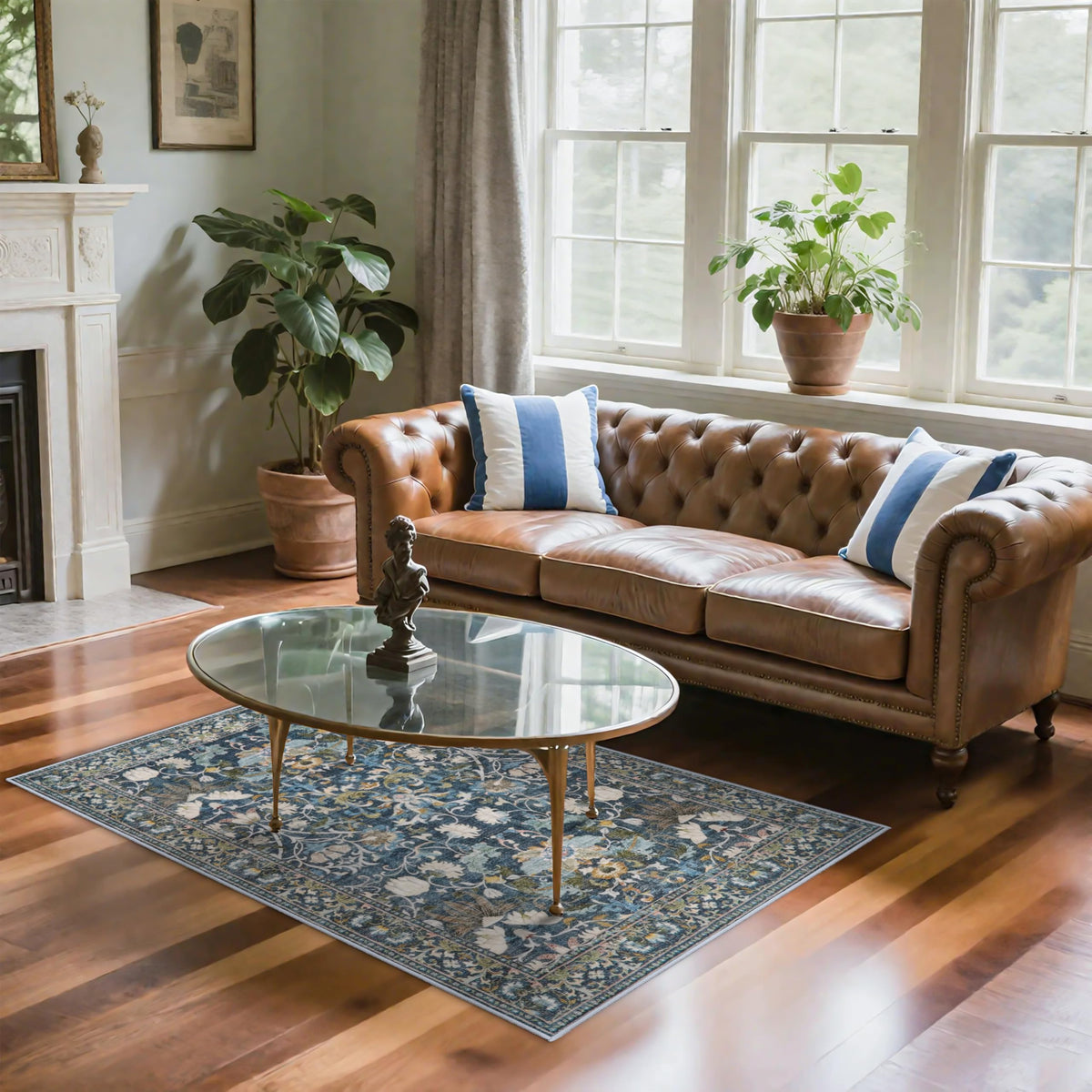HY HAO YUN LAI washables 3x5 floral blue rug with soft texture for living spaces.