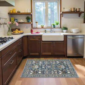 HY HAO YUN LAI 3x5 floral blue rug showing ultra-soft low-pile finish.