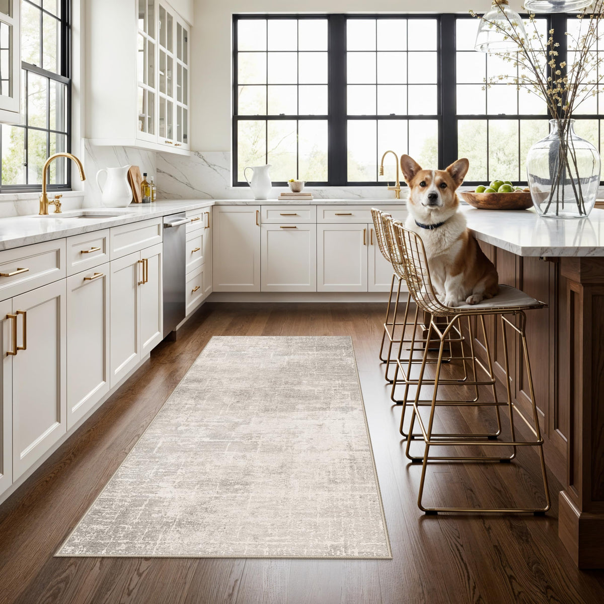 HY HAO YUN LAI washable 3x5 kitchen rug in beige shows easy-care, stain resistance for busy spaces.