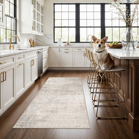 HY HAO YUN LAI washable 3x5 kitchen rug in beige shows easy-care, stain resistance for busy spaces.