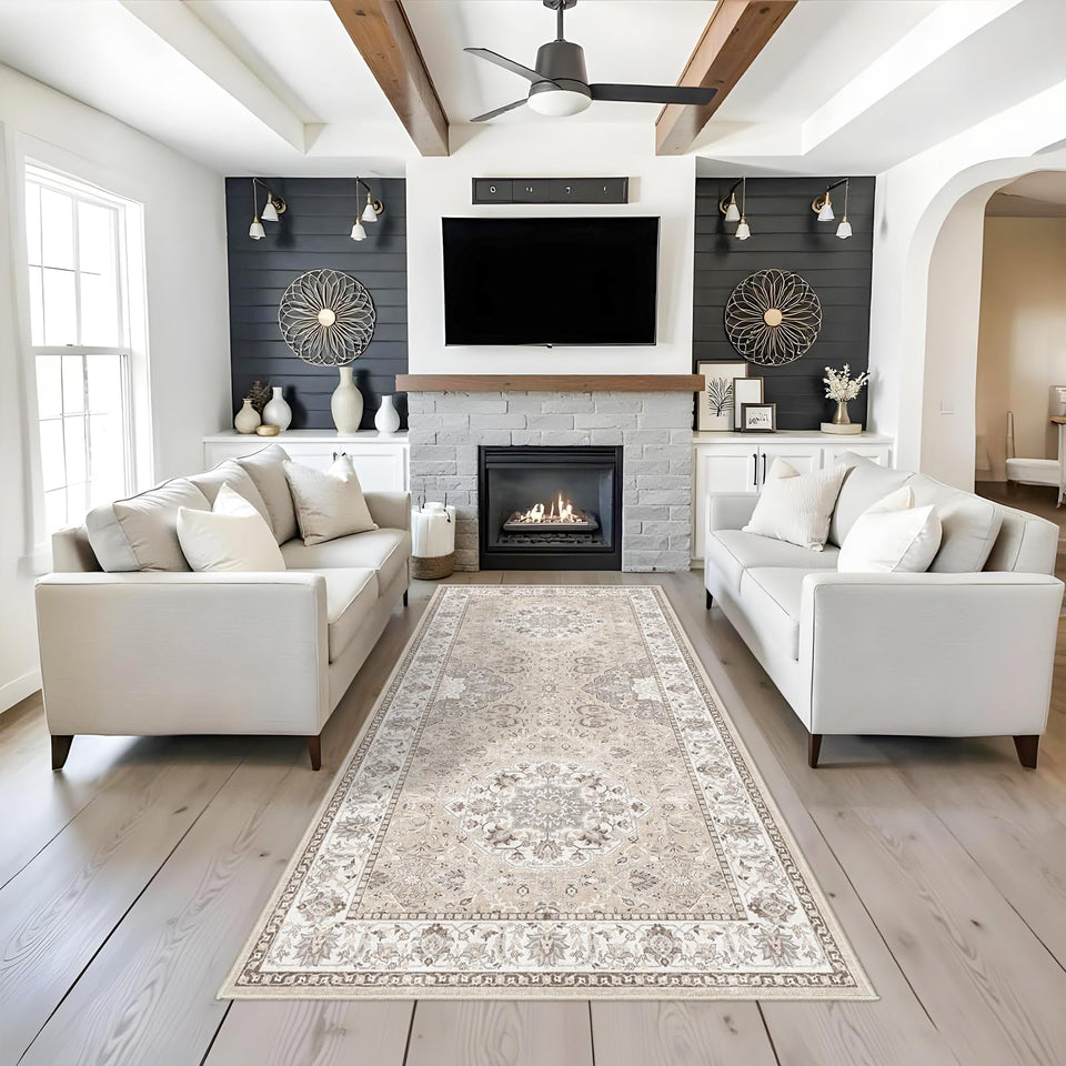 HY HAO YUN LAI Washable 4x8 rug beige soft texture for entryways.