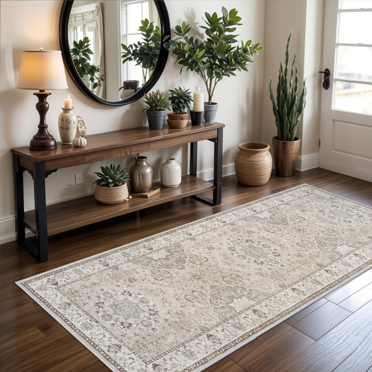 HY HAO YUN LAI washable entryway 3x7 runner rug beige, soft and stain resistant for busy foyers.