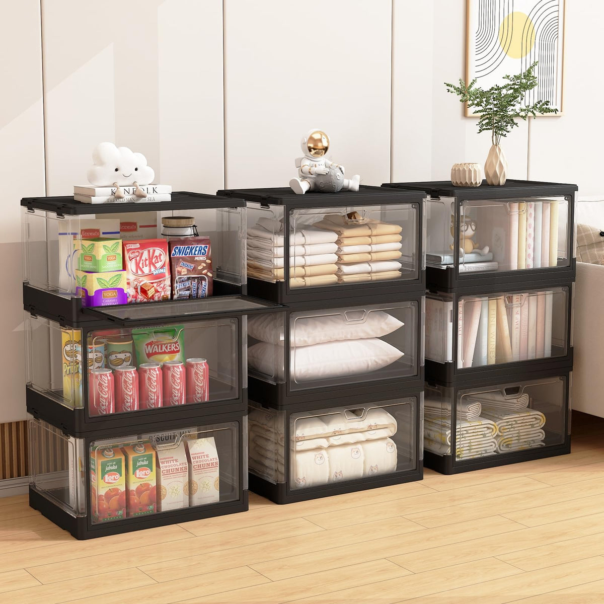 HYBRIDEAS foldable storage bin folds flat for compact, hidden storage.
