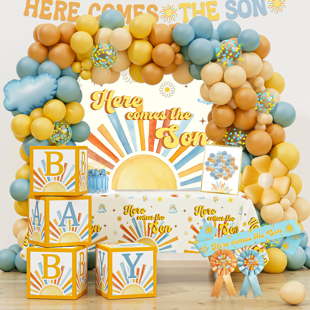 HYCSANBAO Here Comes the Son backdrop for a memorable baby shower photo moment