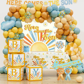 HYCSANBAO Here Comes the Son backdrop for a memorable baby shower photo moment