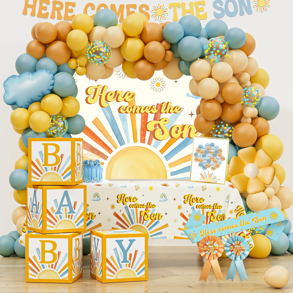 HYCSANBAO Here Comes the Son backdrop for a memorable baby shower photo moment
