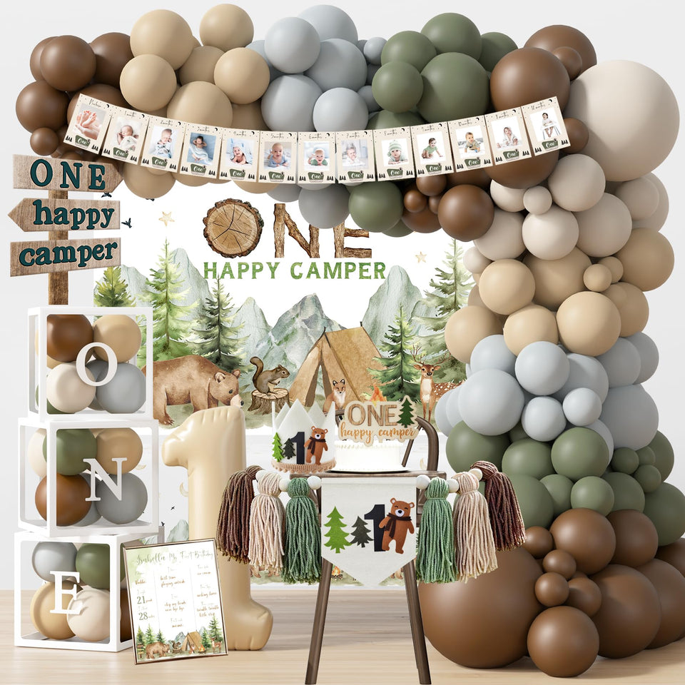 HYCSANBAO One Happy Camper backdrop ideal for outdoor birthday photos