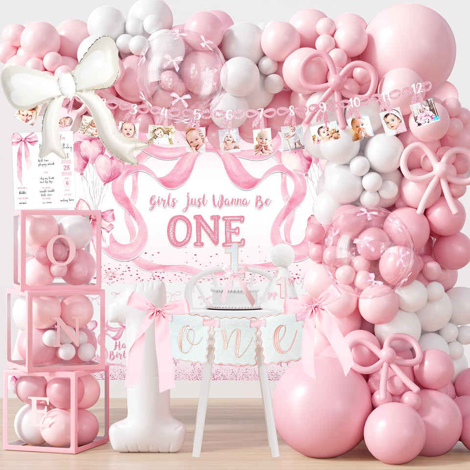 HYCSANBAO pink bow 1st birthday backdrop for photo-worthy moments