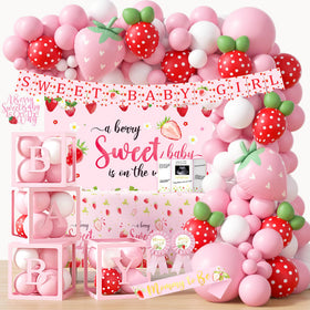 HYCSANBAO strawberry baby shower backdrop enhances photos with a berry theme.