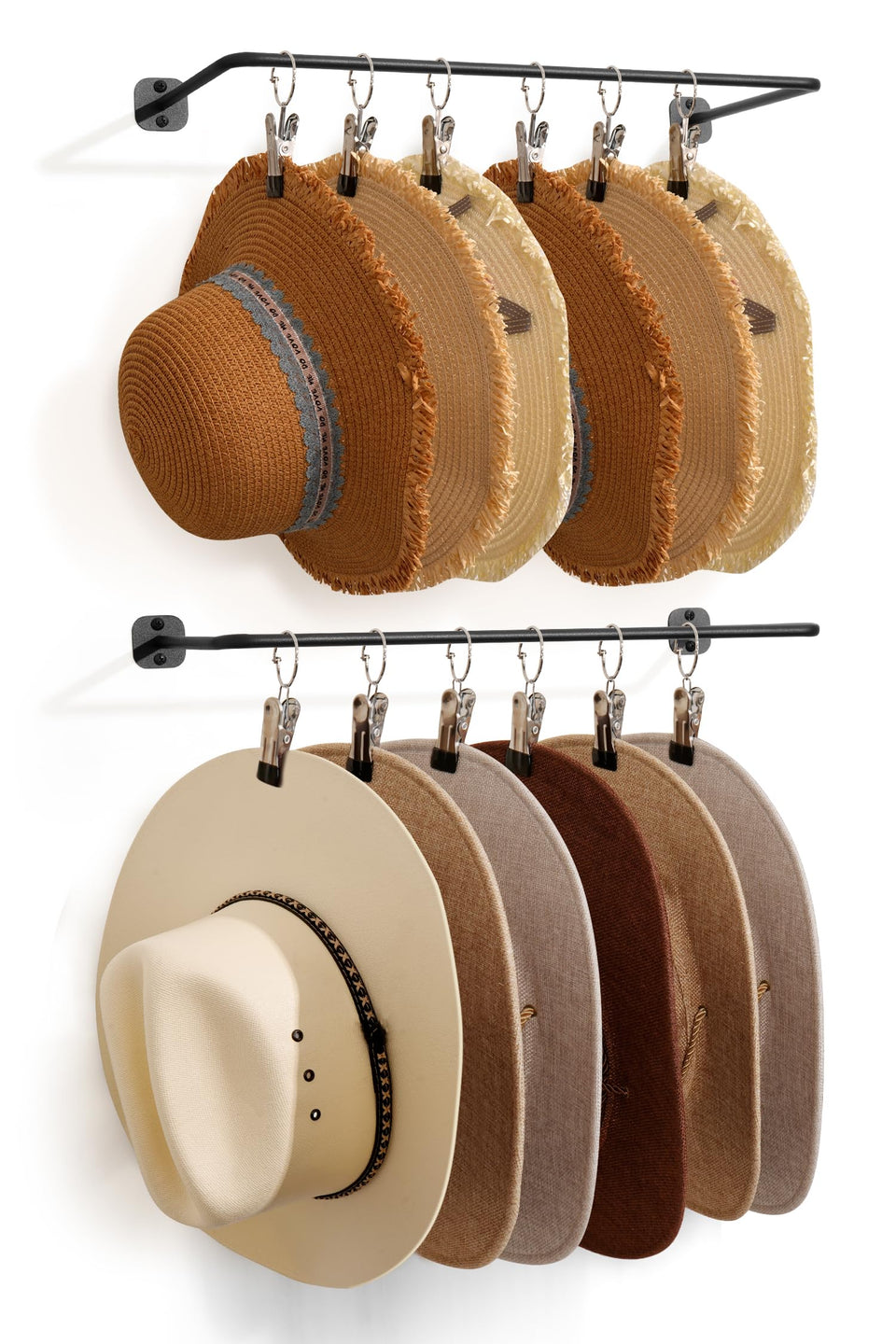HYDERMUS cowboy hat rack on wall with 12 clips for secure display