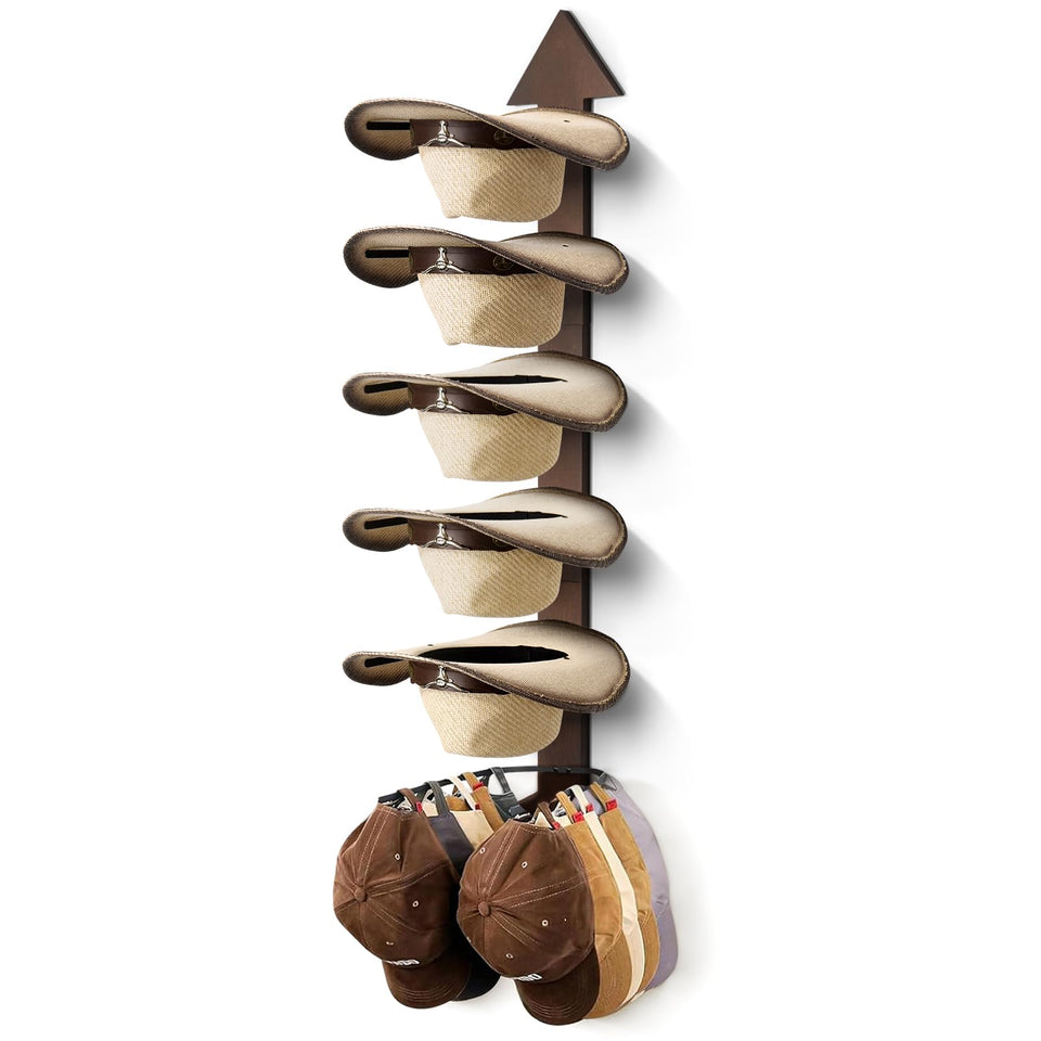 HYDERMUS cowboy hat rack wall-mount with arrow design stores hats neatly, protects brims