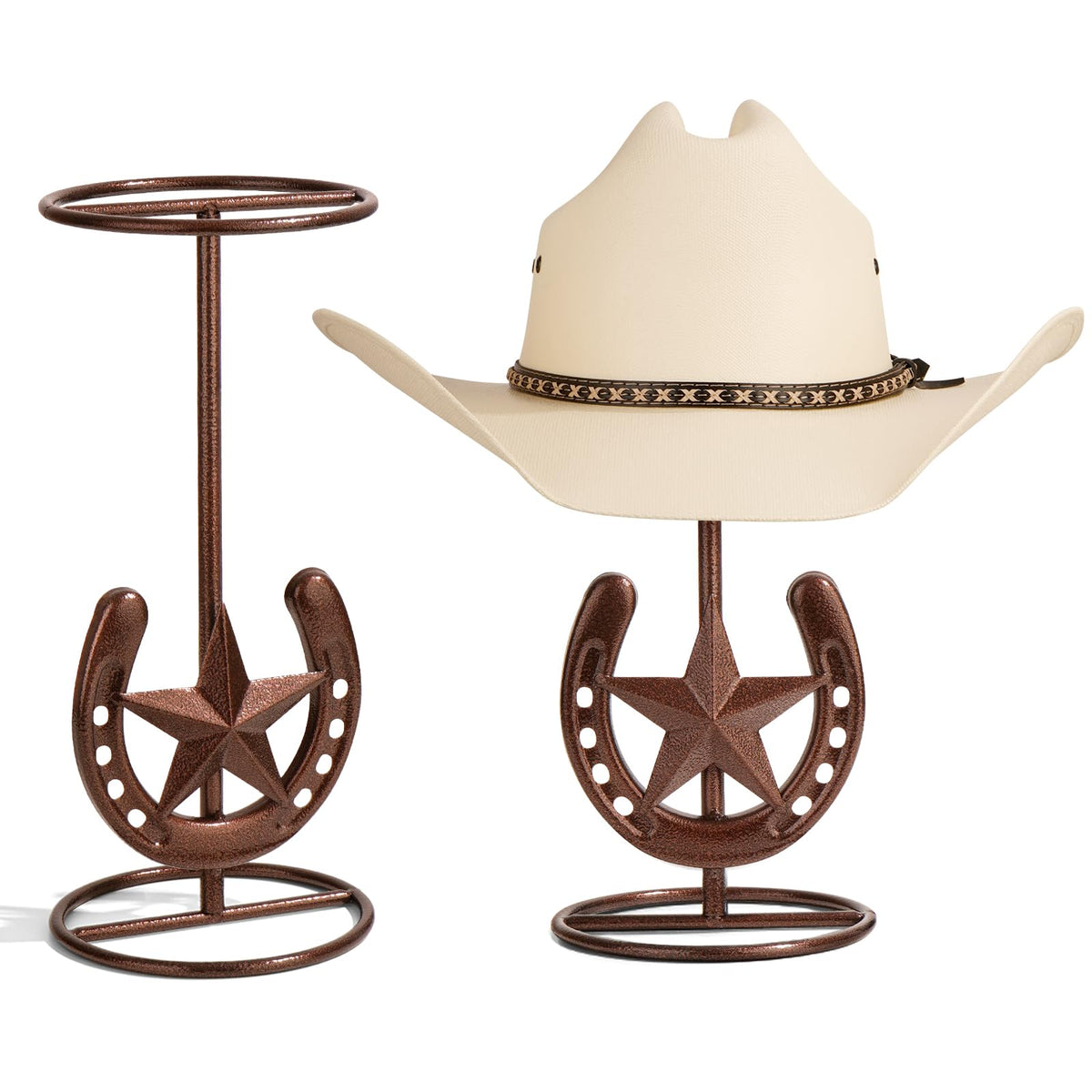 Hydermus Cowboy Hat Stand on a desk display with rugged western style and sturdy support for daily use