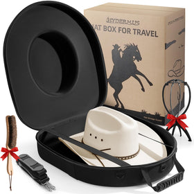 HYDERMUS hat box exterior shows a crush-proof shell for travel.